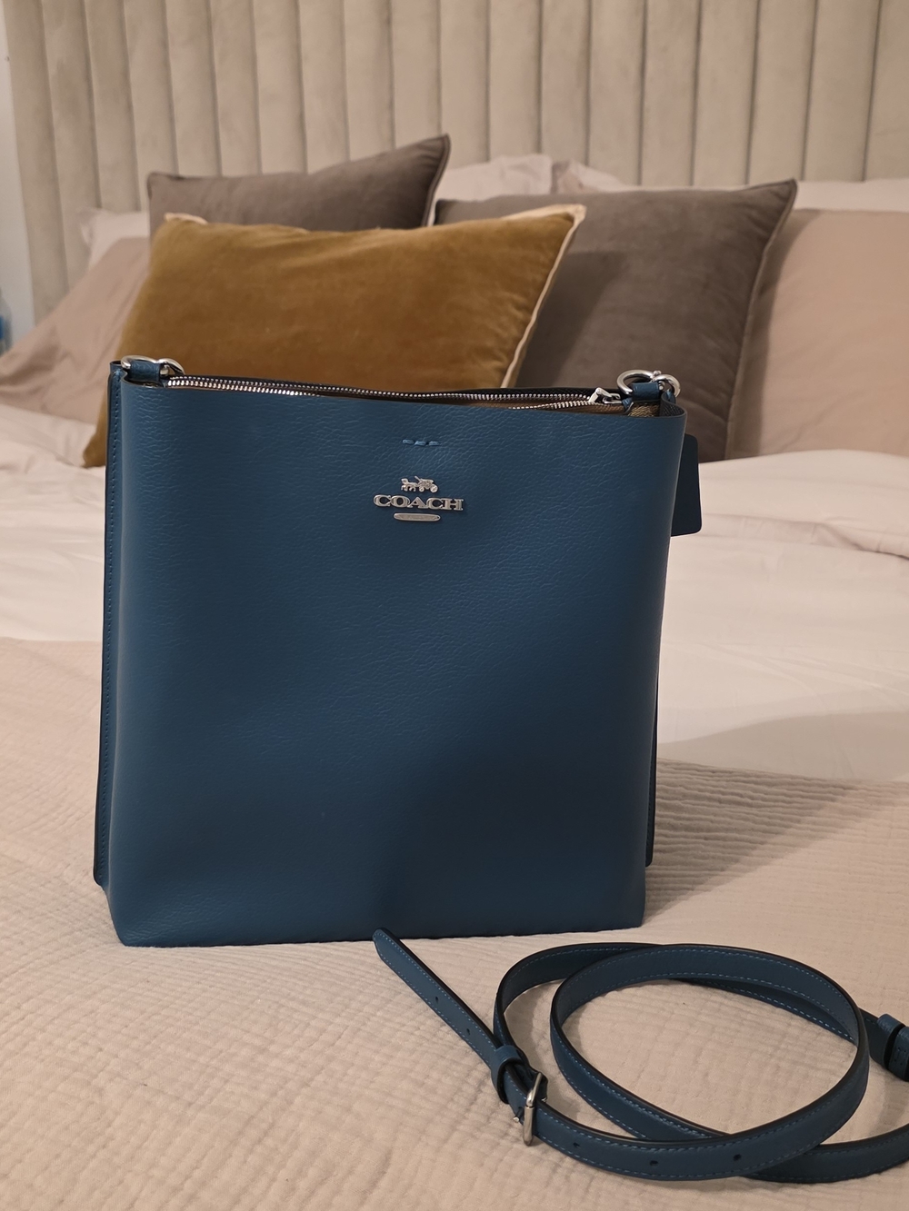 Coach Pebbled Leather Crossbody in Teal Blue